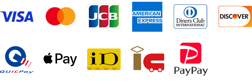 VISA MATER CARD JCB AMERICAN EXPRESS DINERS CLUB INTERNATIONAL DISCOVER QUICPAY APPLE PAY ID PAYPAY